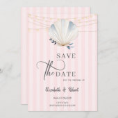 Seashell String Lights Pink Stripes Save the Date (Vorne/Hinten)