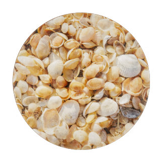 Seashell strukturierte Sommer Strand Hintergrund. Schneidebrett