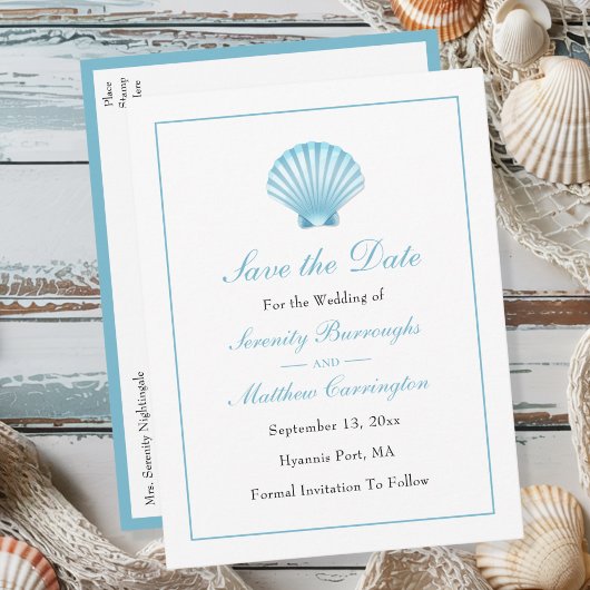 Seashell Summer Beach Wedding Save the Date Einladungspostkarte