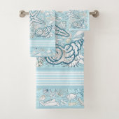 Seashell Szene mit blauem Hintergrund Badhandtuch Set (Insitu)