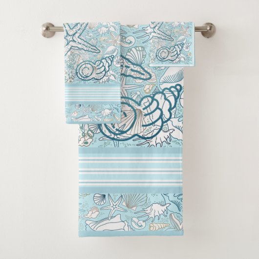 Seashell Szene mit blauem Hintergrund Badhandtuch Set (Insitu)