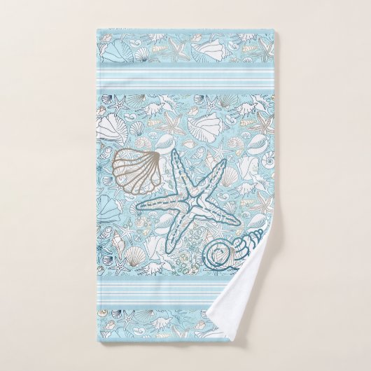 Seashell Szene mit blauem Hintergrund Badhandtuch Set (Handtuch)