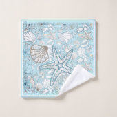 Seashell Szene mit blauem Hintergrund Badhandtuch Set (Waschlappen)