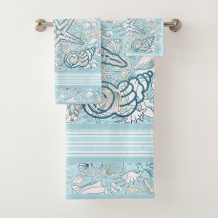 Seashell-Szene mit blauen Streifen Badhandtuch Set