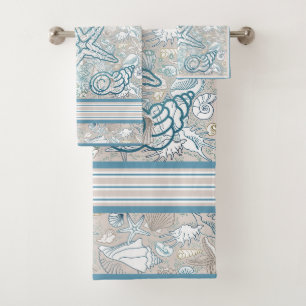 Seashell Szene mit Taupe Background Badetuch Badhandtuch Set