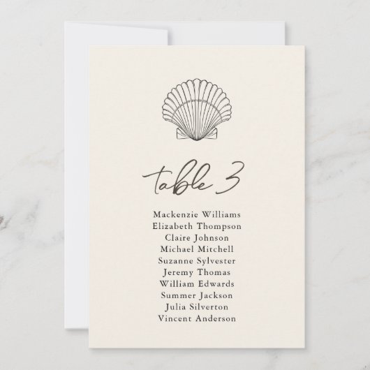 Seashell Table Seating Chart Beach Hochzeitkarte Einladung (Vorderseite)