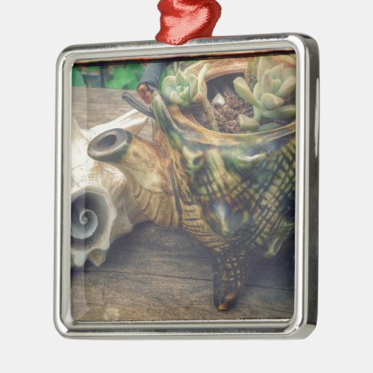 Seashell Tea Kettle mit Sukkulenten gepflanzt Ornament Aus Metall (Links)