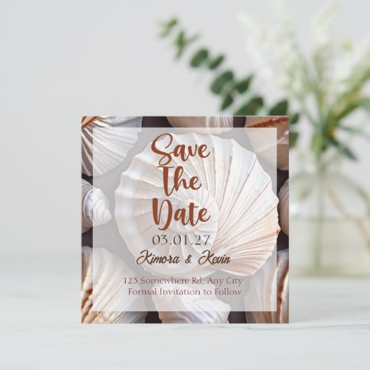 Seashell Theme Personalisiert Save the Date-Karte Save The Date (Stehend Vorderseite)