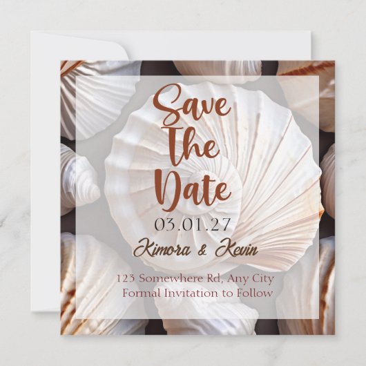 Seashell Theme Personalisiert Save the Date-Karte Save The Date (Vorderseite)