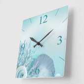 Seashell träumt tropisches Aqua des Strandes | Quadratische Wanduhr (Winkel)