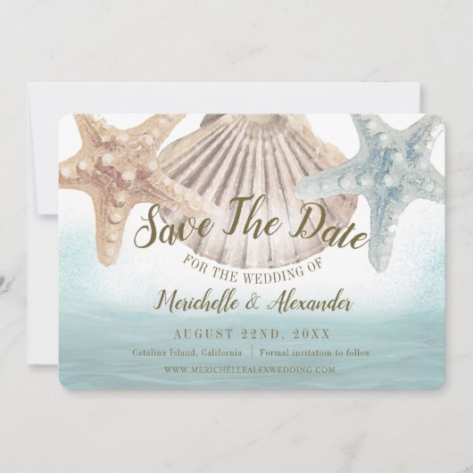 Seashell Tropical Beach Hochzeit Save The Date (Vorderseite)