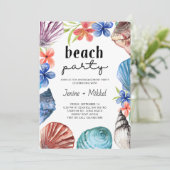 Seashell Tropical Blume Verlobung Beach Party Einladung (Stehend Vorderseite)