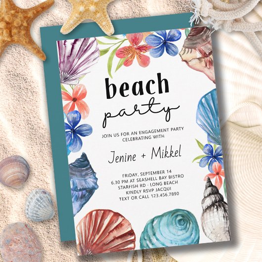 Seashell Tropical Blume Verlobung Beach Party Einladung