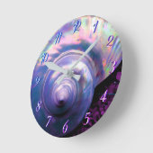 Seashell tropische Opal-Mutter Perle sieht lila au Runde Wanduhr (Winkel)