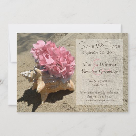 Seashell und Hydrangea Pink Save the Date (Vorderseite)