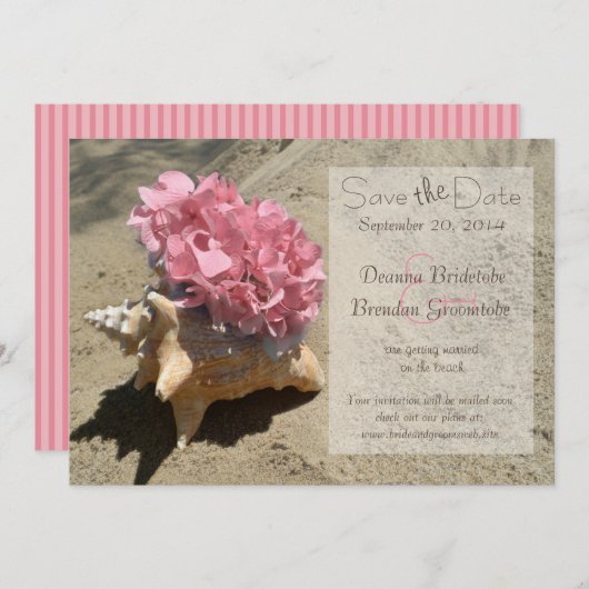 Seashell und Hydrangea Pink Save the Date (Vorne/Hinten)