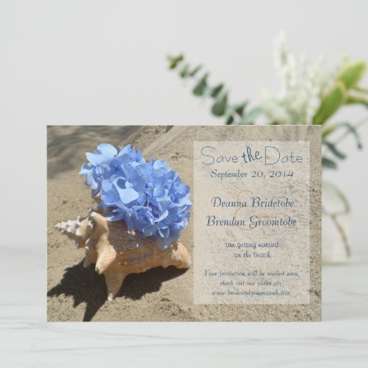Seashell und Hydrangea Save the Date (Stehend Vorderseite)