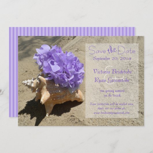 Seashell und Hydrangea Save the Date Lila (Vorne/Hinten)