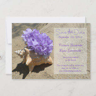 Seashell und Hydrangea Save the Date Lila