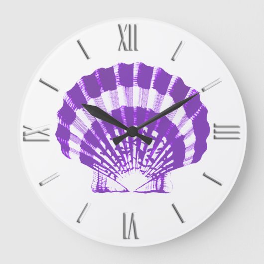 Seashell - Veilchen und Weiß Große Wanduhr (Vorderseite)