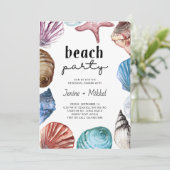 Seashell Watercolor Beach Party Probe Dinner Einladung (Stehend Vorderseite)