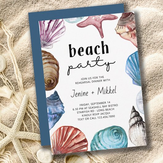 Seashell Watercolor Beach Party Probe Dinner Einladung
