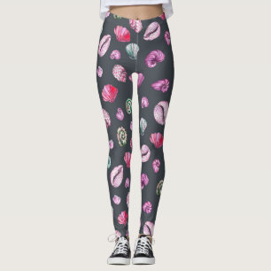 Seashell Watercolor: Dunkles blaues Muster Leggings