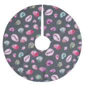 Seashell Watercolor: Dunkles blaues Muster Polyester Weihnachtsbaumdecke (Vorderseite)