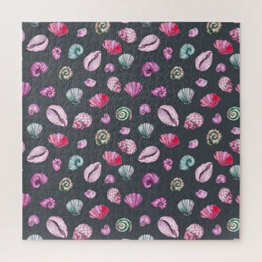 Seashell Watercolor: Dunkles blaues Muster Puzzle (Vertikal)