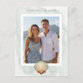 Seashell Watercolor Minimal Beach Photo Save Date Postkarte (Vorderseite)