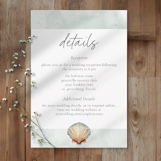 Seashell Watercolor Minimalist Beach Wedding Begleitkarte