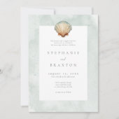 Seashell Watercolor Minimalist Beach Wedding Einladung (Vorderseite)