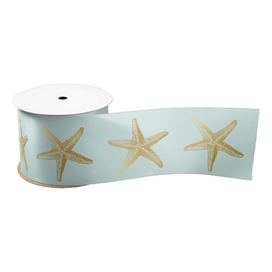 Seashell Wedding Aqua Blue Gold Starfish Satinband (Spule)
