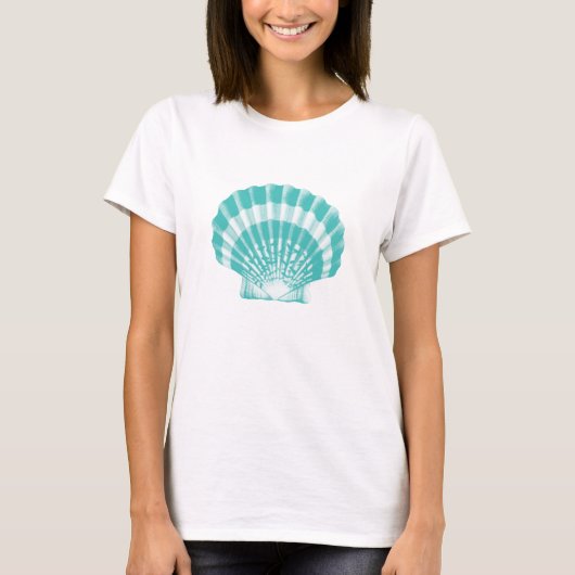 Seashell - Weiches Aqua und Weiß T-Shirt (Vorderseite)
