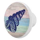 Seashell Wood Nautical Beach Muscheln Blue Peach Keramikknauf (Rechts)