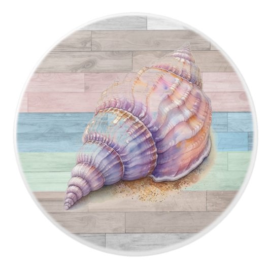 Seashell Wood Nautical Beach Muscheln Blue Peach Keramikknauf (Vorderseite)