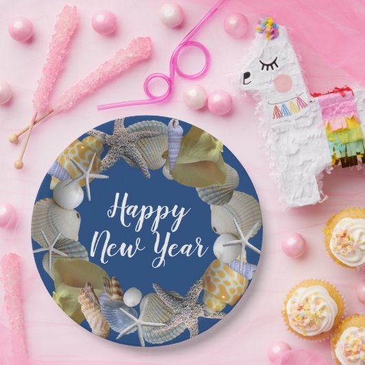 Seashell Wreath Beach Party New Year Pappteller (Party)