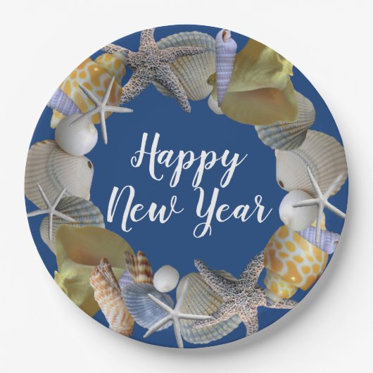 Seashell Wreath Beach Party New Year Pappteller (Vorderseite)