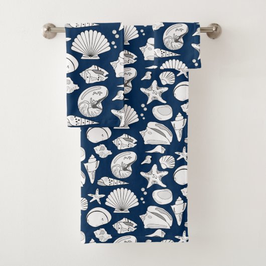 Seashell Zeichnend blaue Marine Badhandtuch Set (Insitu)