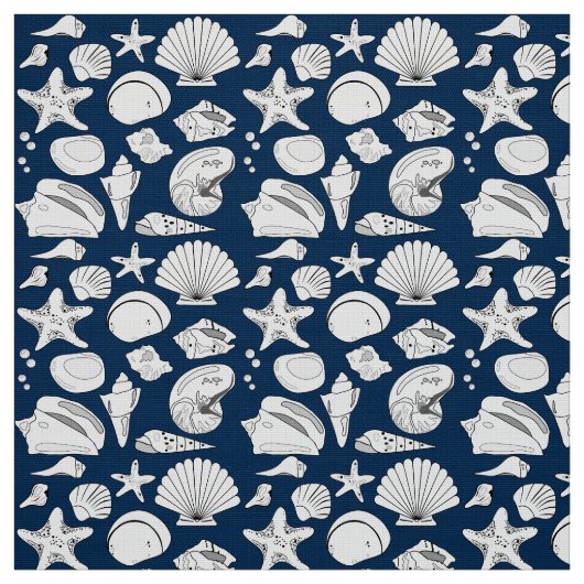Seashell Zeichnend blaue Marine Stoff (Muster)