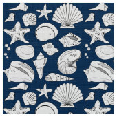 Seashell Zeichnend blaue Marine Stoff (Nahaufnahme)