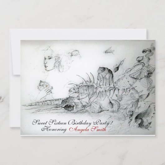 SEASHELLS 16 . GEBURTSTAG PARTY, Ruby Monogram Einladung (Vorderseite)