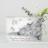 SEASHELLS 16 . GEBURTSTAG PARTY, Ruby Monogram Einladung (Stehend Vorderseite)