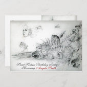 SEASHELLS 16 . GEBURTSTAG PARTY, Ruby Monogram Einladung (Vorne/Hinten)