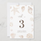 Seashells 5x7 Pearls Nautical Wedding Table Number Einladung (Vorderseite)