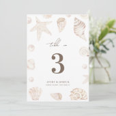 Seashells 5x7 Pearls Nautical Wedding Table Number Einladung (Stehend Vorderseite)