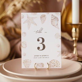 Seashells 5x7 Pearls Nautical Wedding Table Number Einladung