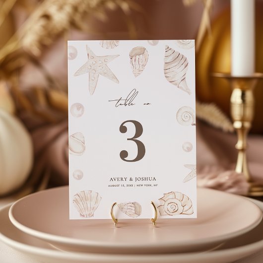 Seashells 5x7 Pearls Nautical Wedding Table Number Einladung