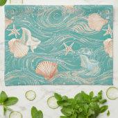 Seashells and Ocean Waves Pattern (10) Geschirrtuch (Gefaltet)
