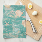Seashells and Ocean Waves Pattern (10) Geschirrtuch (Viertel Falte)
